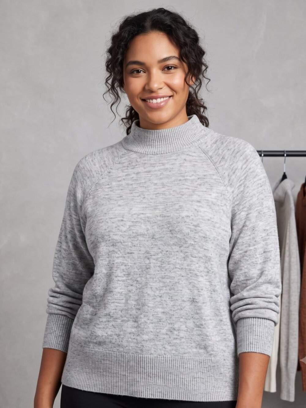 Time and Tru Women's Gray Raglan Mock Neck Pullover Sweater XL NWT